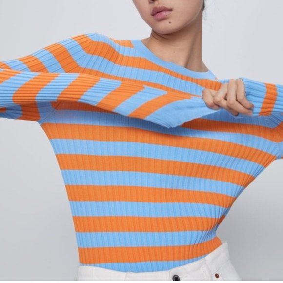 Zara Striped Long Sleeve Top in Orange and Blue - Picture 4 of 8